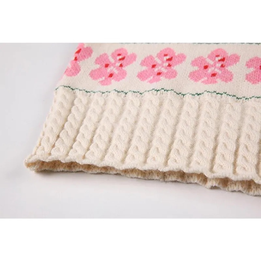 Polagram Floral Knit Sweater Stand Collar Elegant Sweet Pullover - Picture 15 of 17